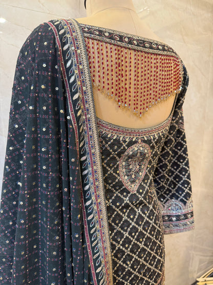 Black Silk Sharara Set