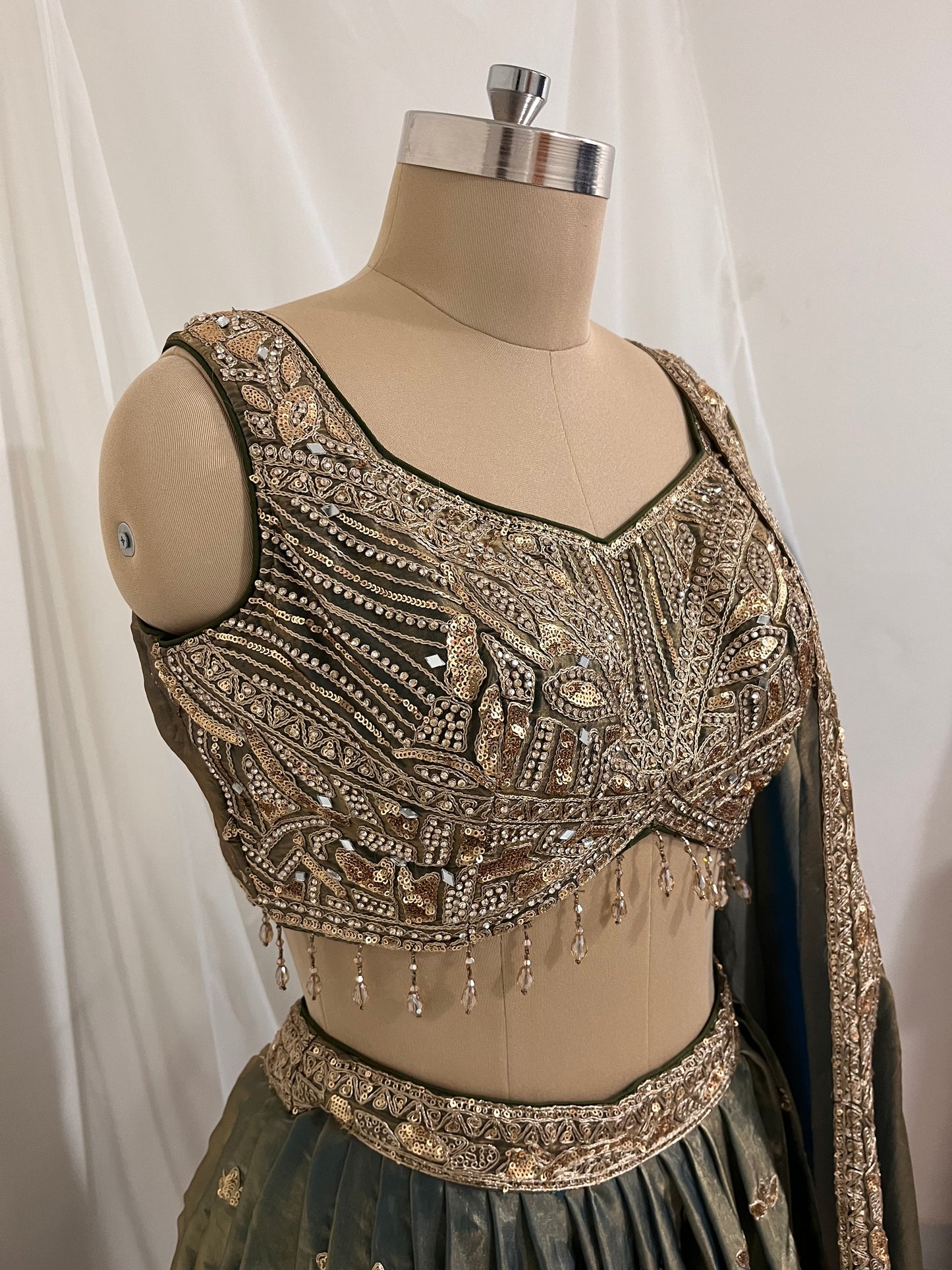 Olive Gold Embroidered Lehenga Set
