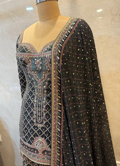 Black Silk Sharara Set