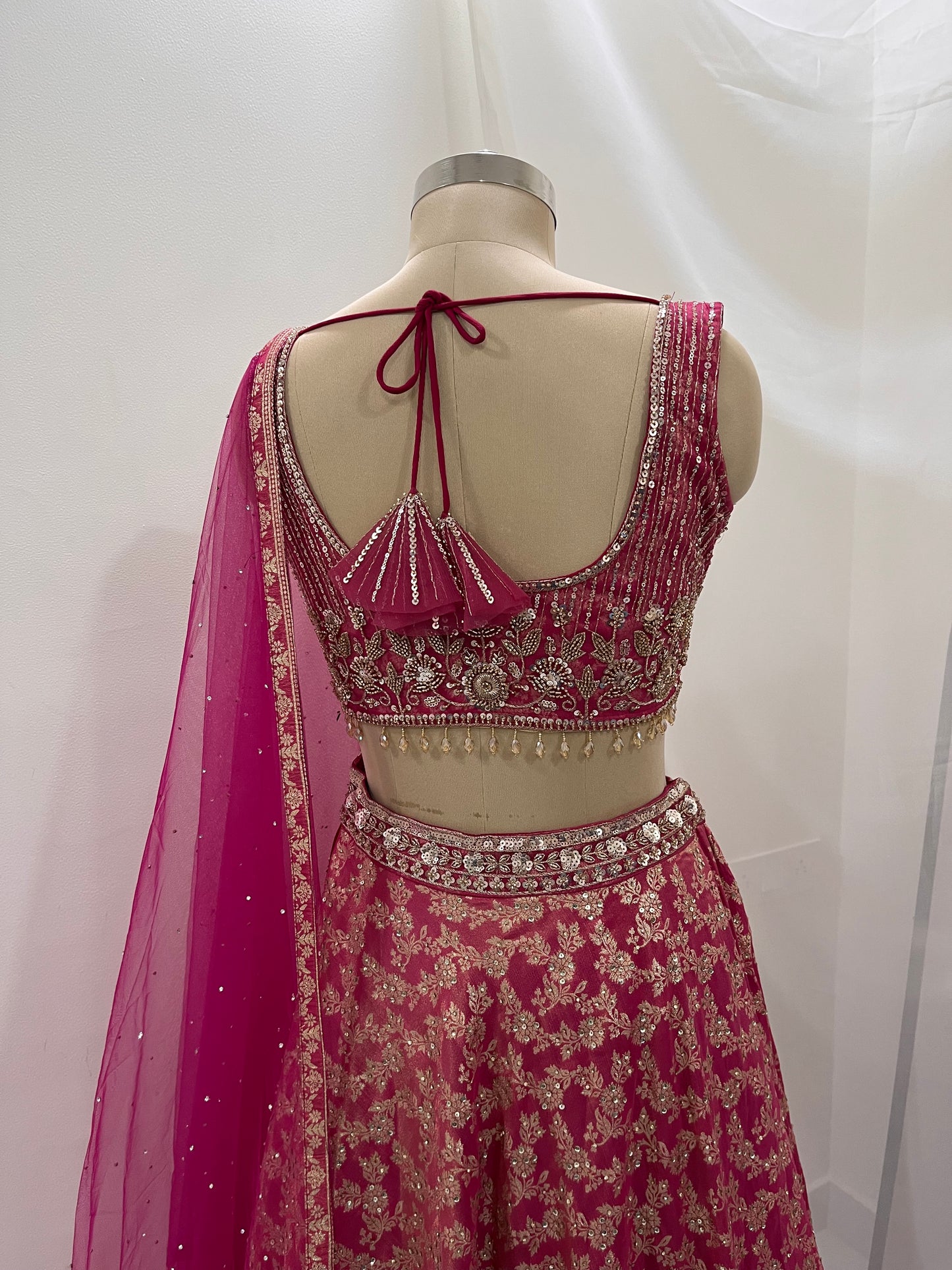 Rose Pink Zari Embroidered Lehenga Set