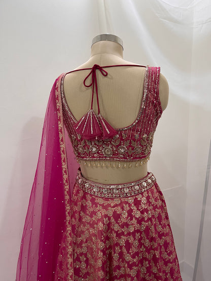 Rose Pink Zari Embroidered Lehenga Set