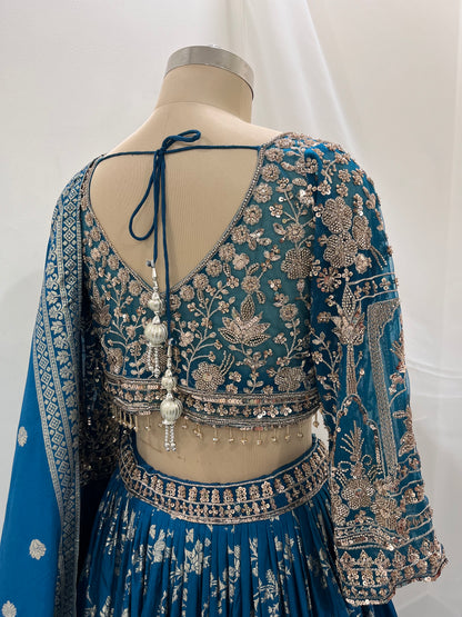 Blue Zari Embroidered Lehenga Set