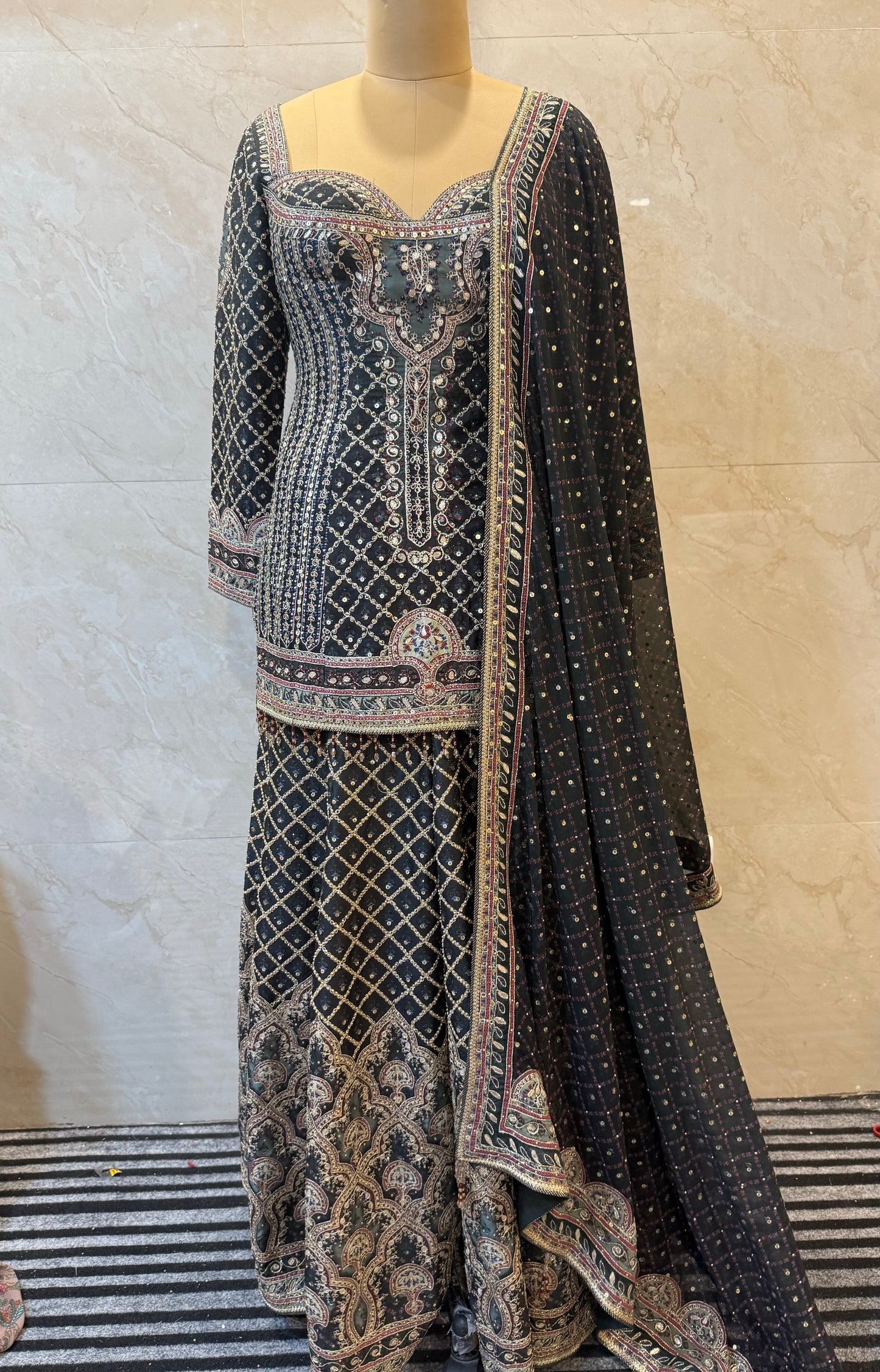 Black Silk Sharara Set