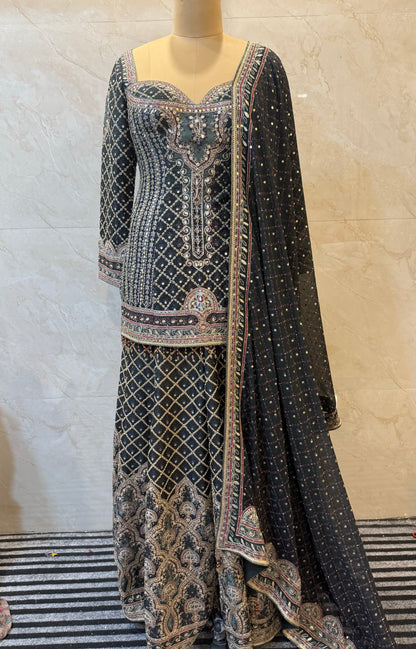 Black Silk Sharara Set