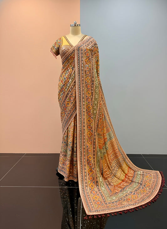 Yellow Multicolor Georgette Saree
