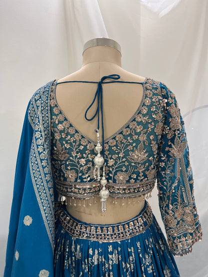 Blue Zari Embroidered Lehenga Set