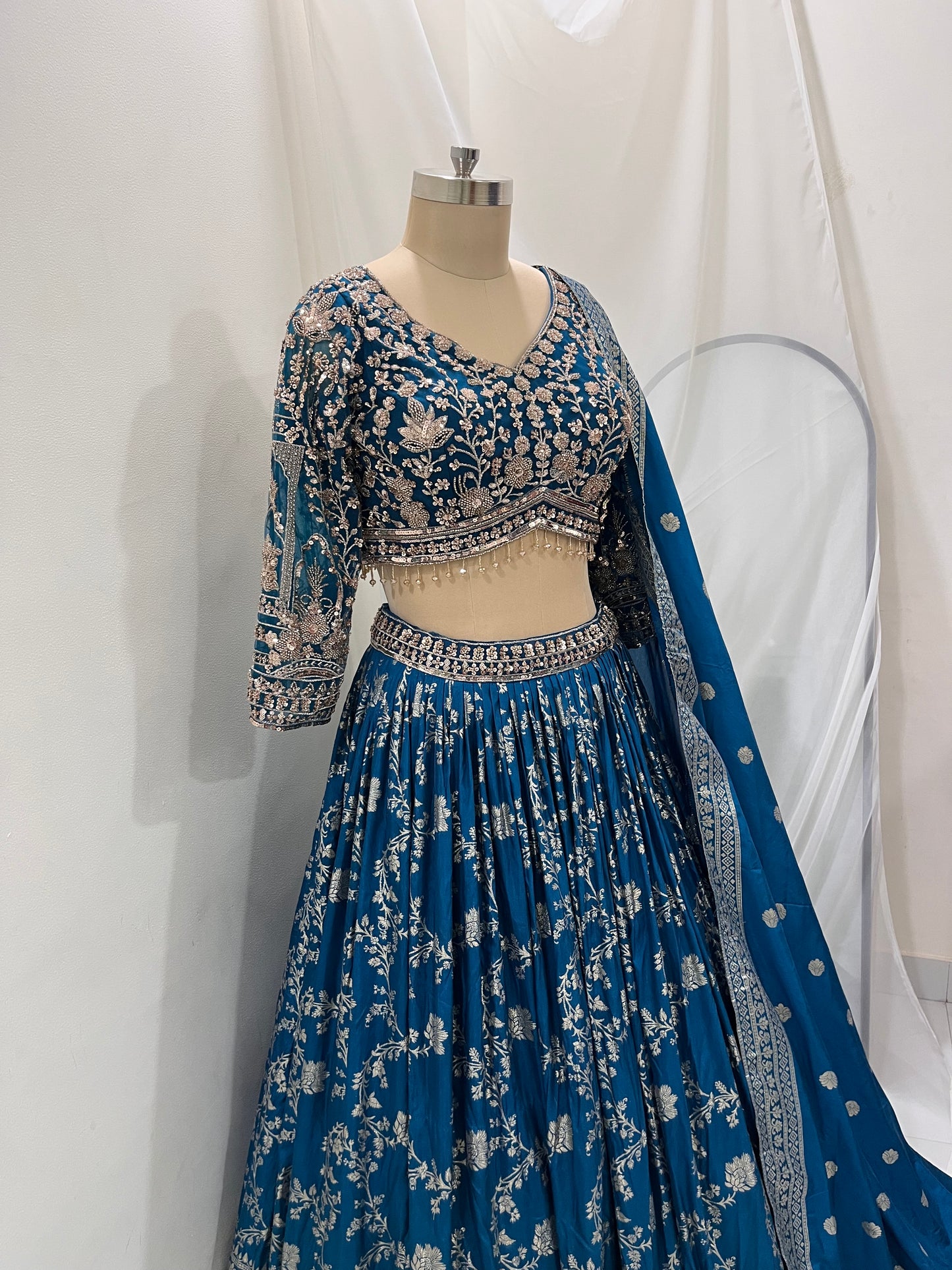 Blue Zari Embroidered Lehenga Set