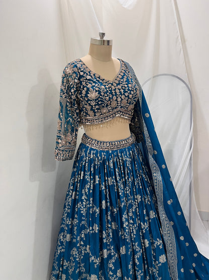Blue Zari Embroidered Lehenga Set
