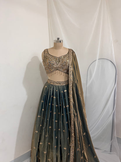 Olive Gold Embroidered Lehenga Set