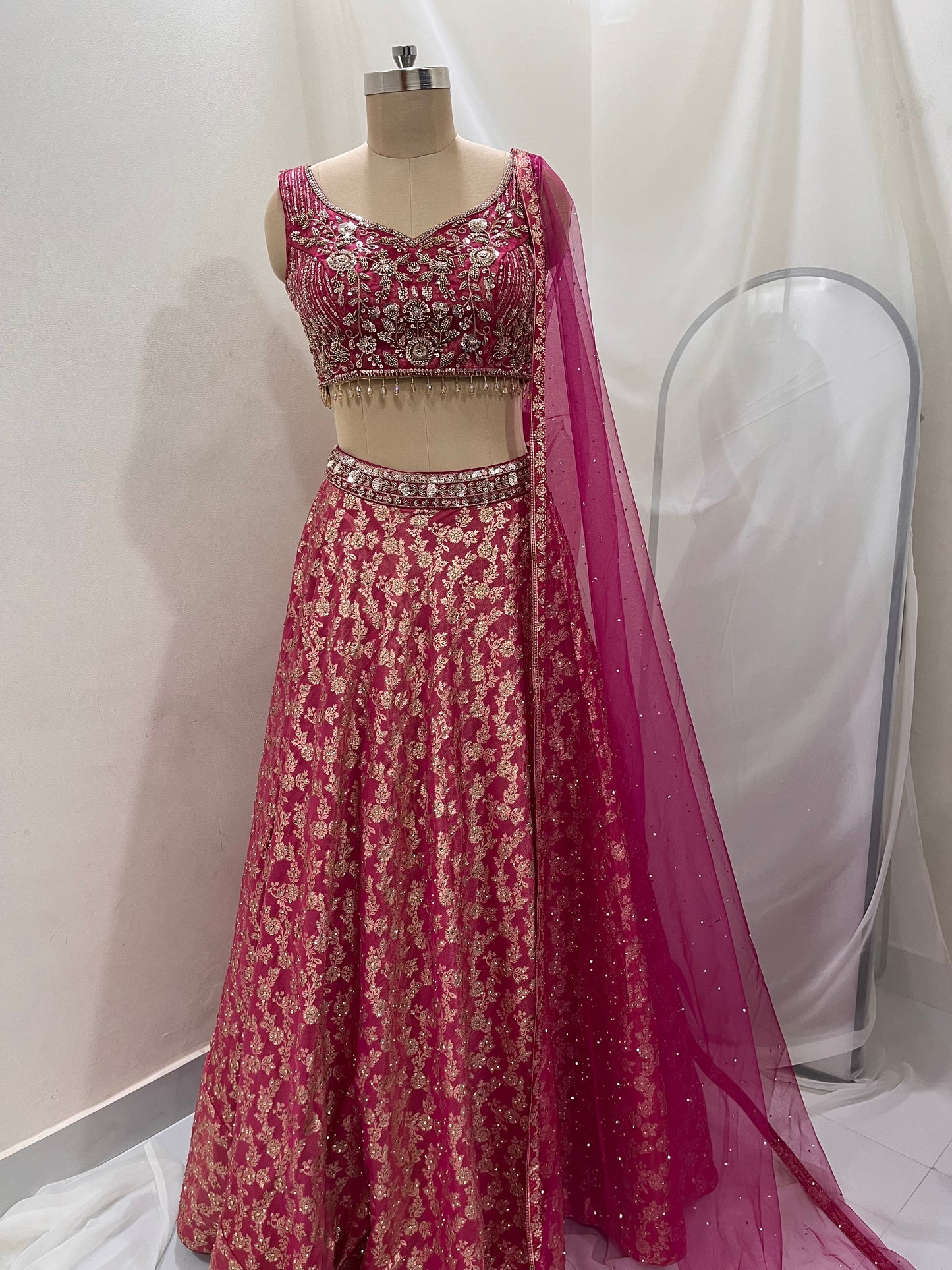 Rose Pink Zari Embroidered Lehenga Set