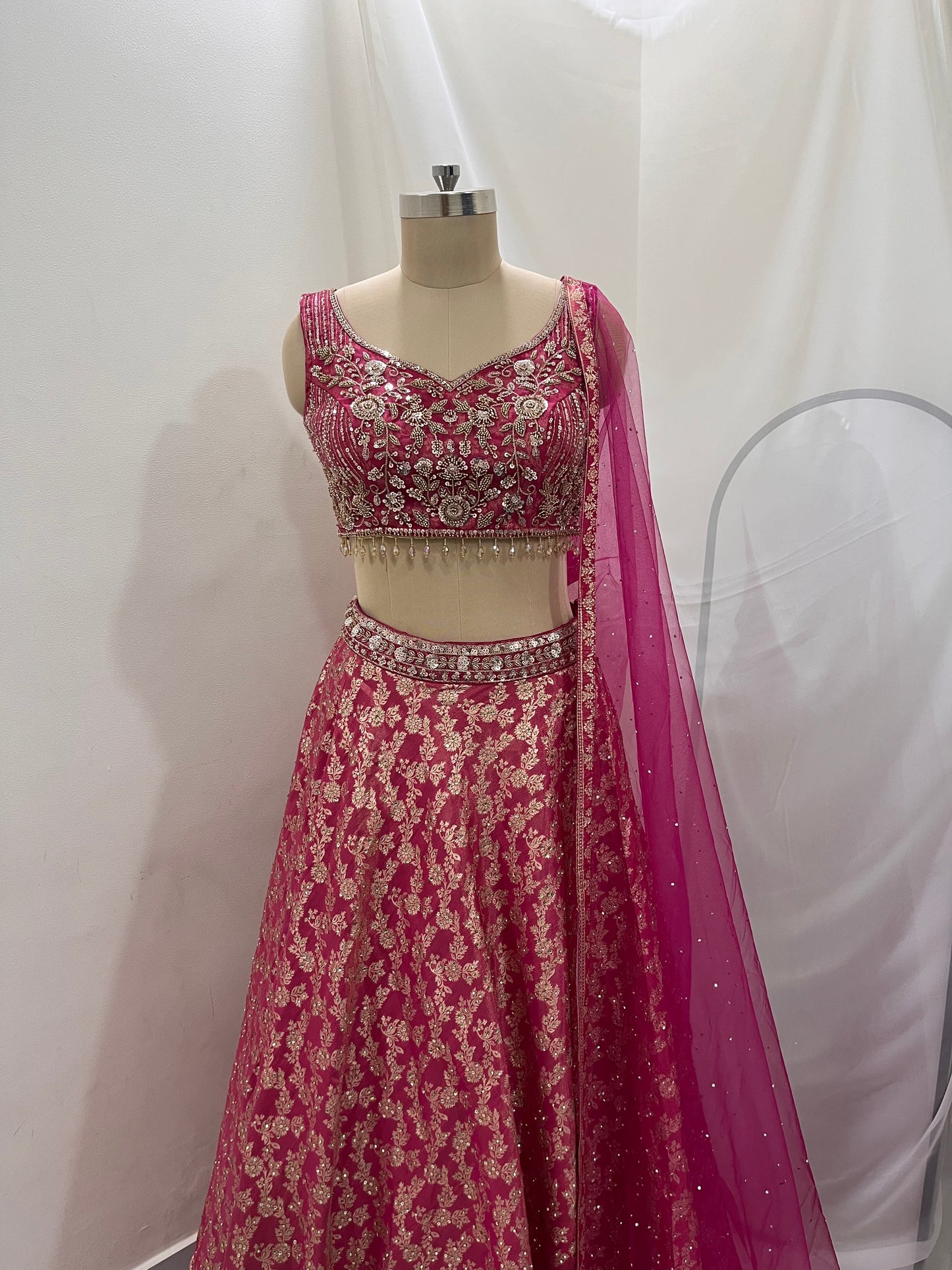 Rose Pink Zari Embroidered Lehenga Set