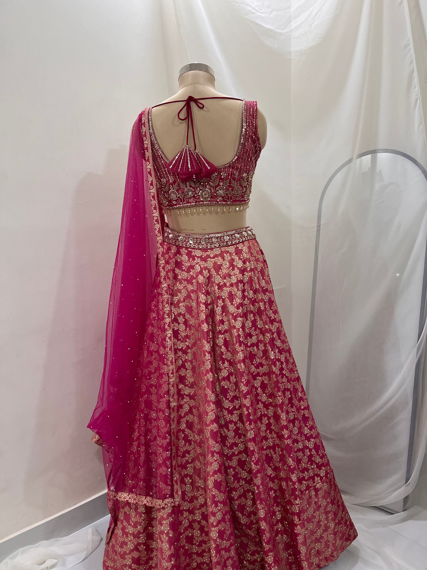 Rose Pink Zari Embroidered Lehenga Set