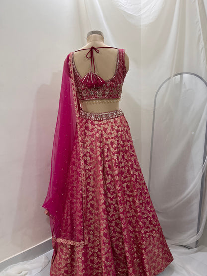 Rose Pink Zari Embroidered Lehenga Set