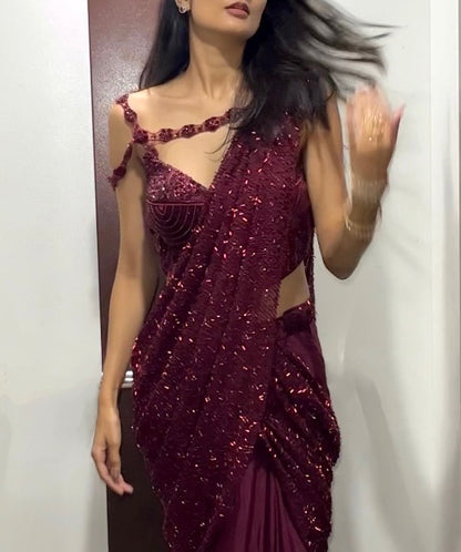 Maroon Draped Saree