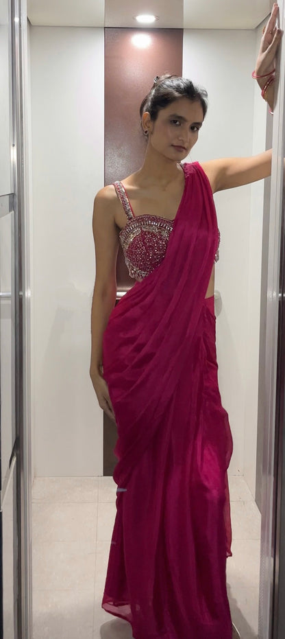 Pink Draped Saree