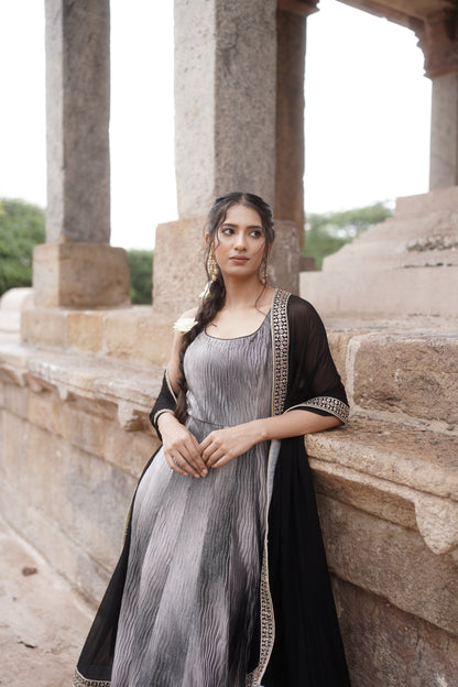 Black Lycra Anarkali Dupatta Set