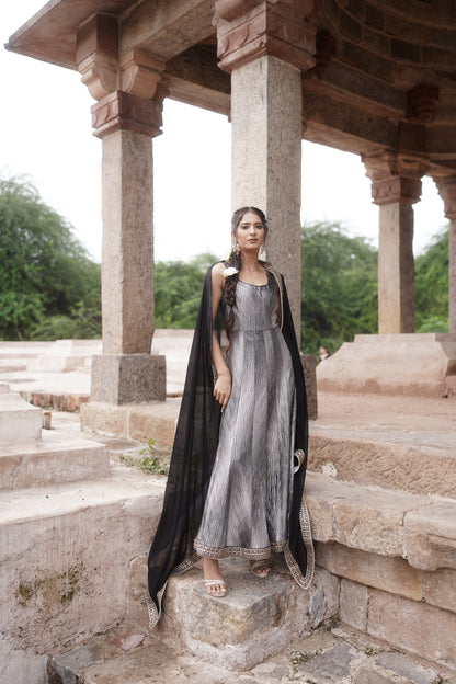 Black Lycra Anarkali Dupatta Set