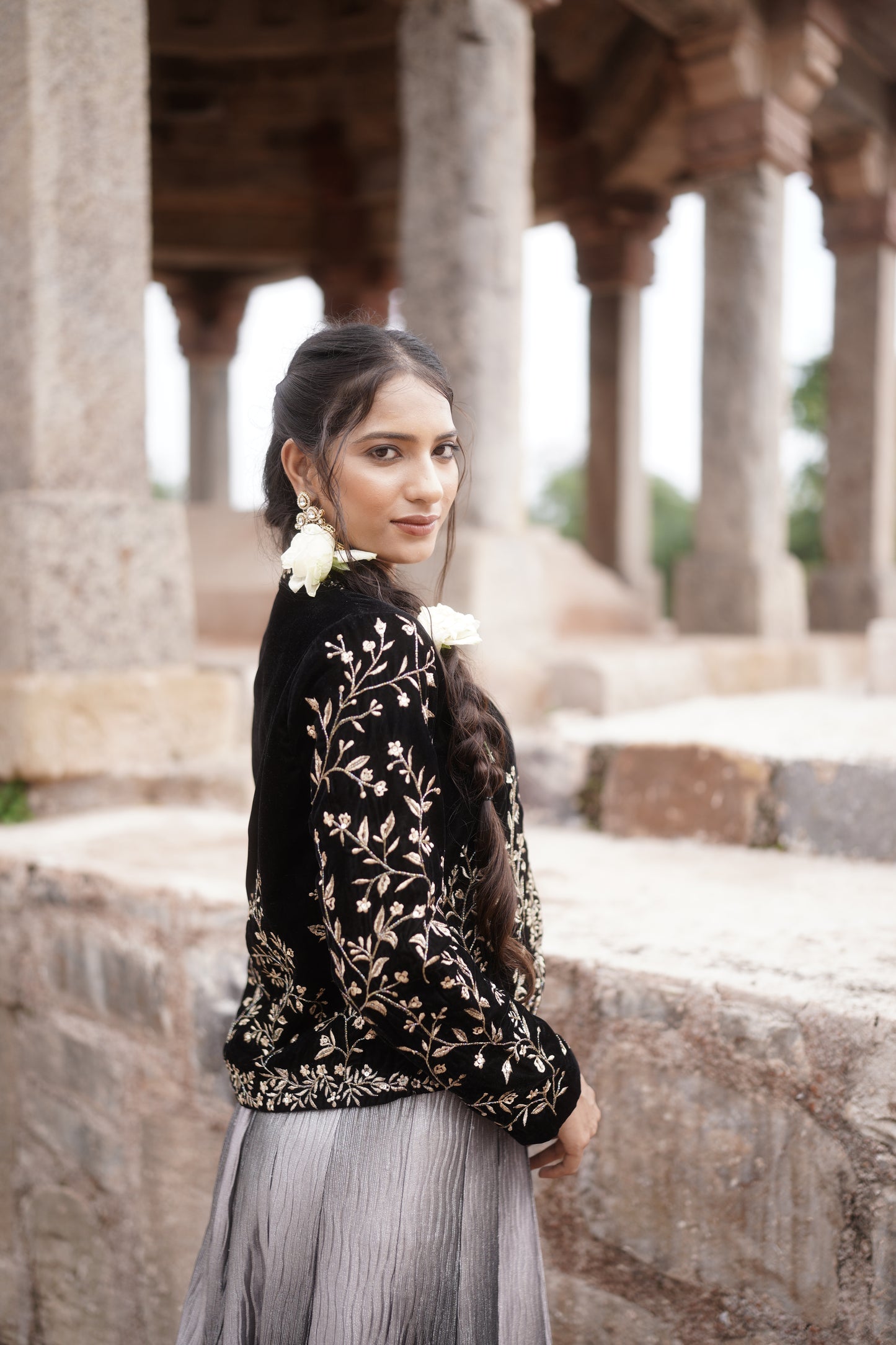 Black Lycra Anarkali Jacket Set