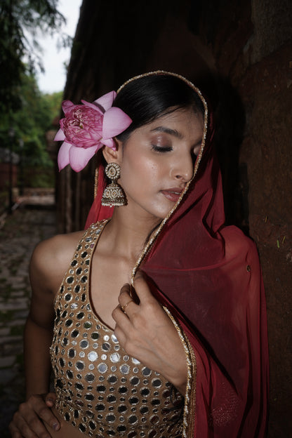 Mirror Embellished Nude Gold Blouse